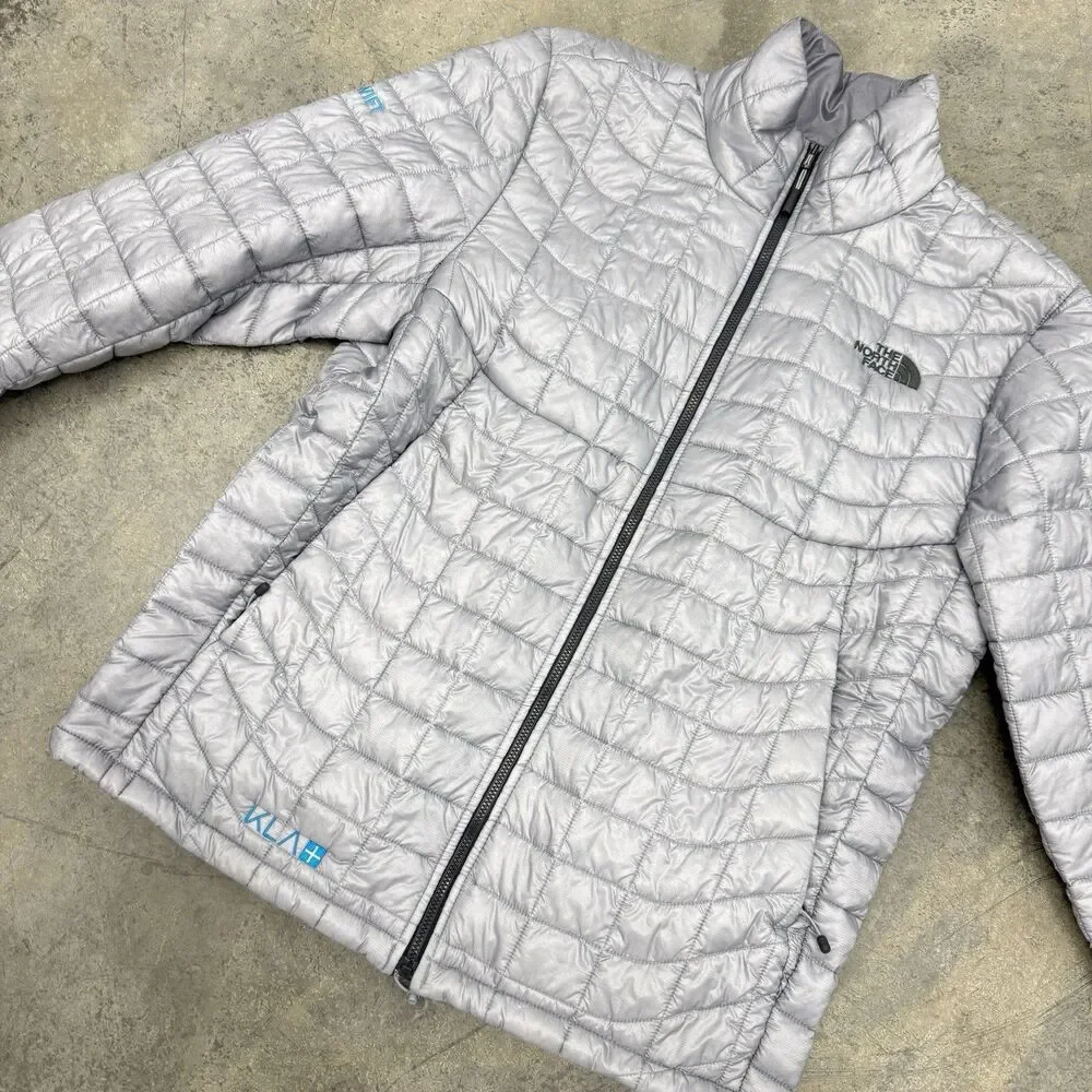North Face ThermoBall Jacket Mens Medium Gray Full Zip Lightweight -Company Logo
